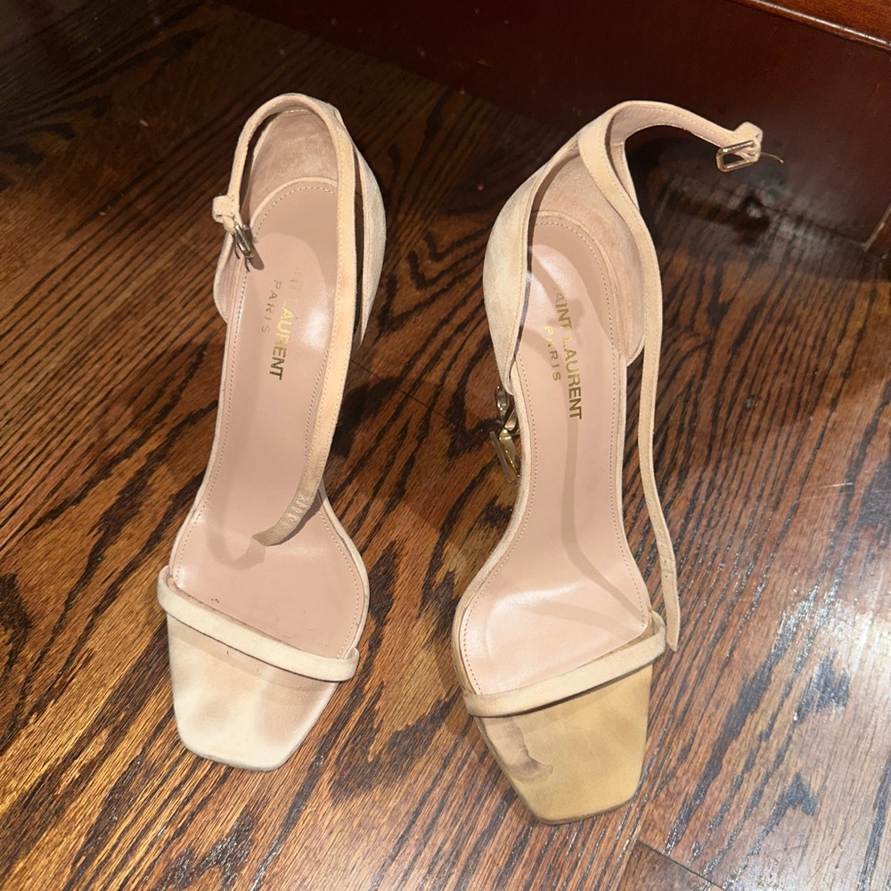 Saint Laurent Tan Heels Elegant Block Sandals
